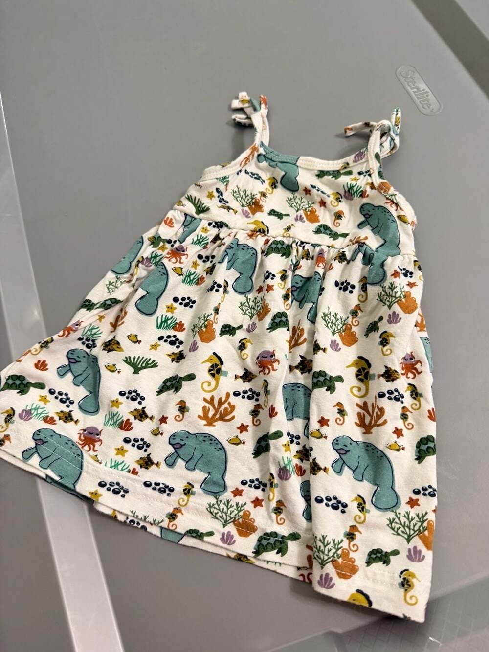 Emerson And Friends Tie Shoulder Sundress 0-3M Manatee Ocean Print